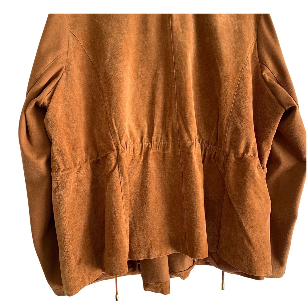 IMAN Global Chic Women Brown Suede Genuine Leather Moto Jacket Asymmetric Zip 2X - Picture 9 of 10